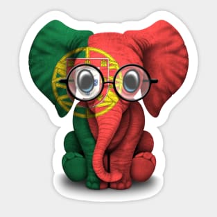 Baby Elephant with Glasses and Portuguese Flag Sticker